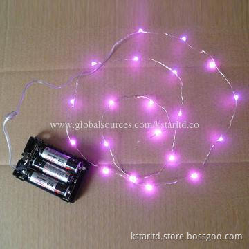 3*AA Battery Lights with 20-piece Pink LED, Copper Wire